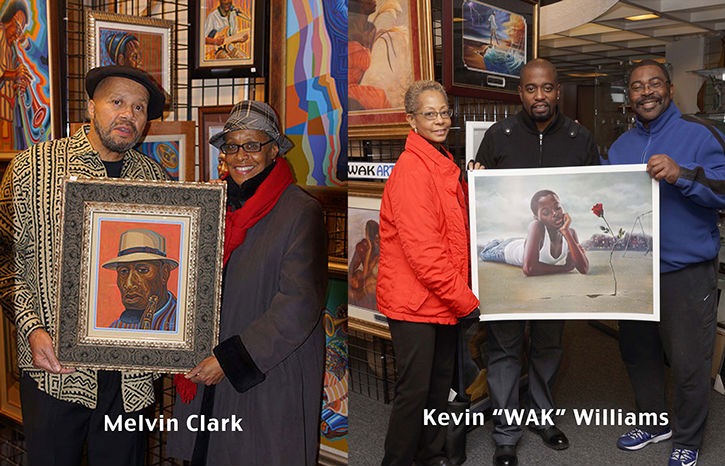 Different people holding an art